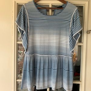 EUC Flutter Sleeve Striped Shirt with Embelishment